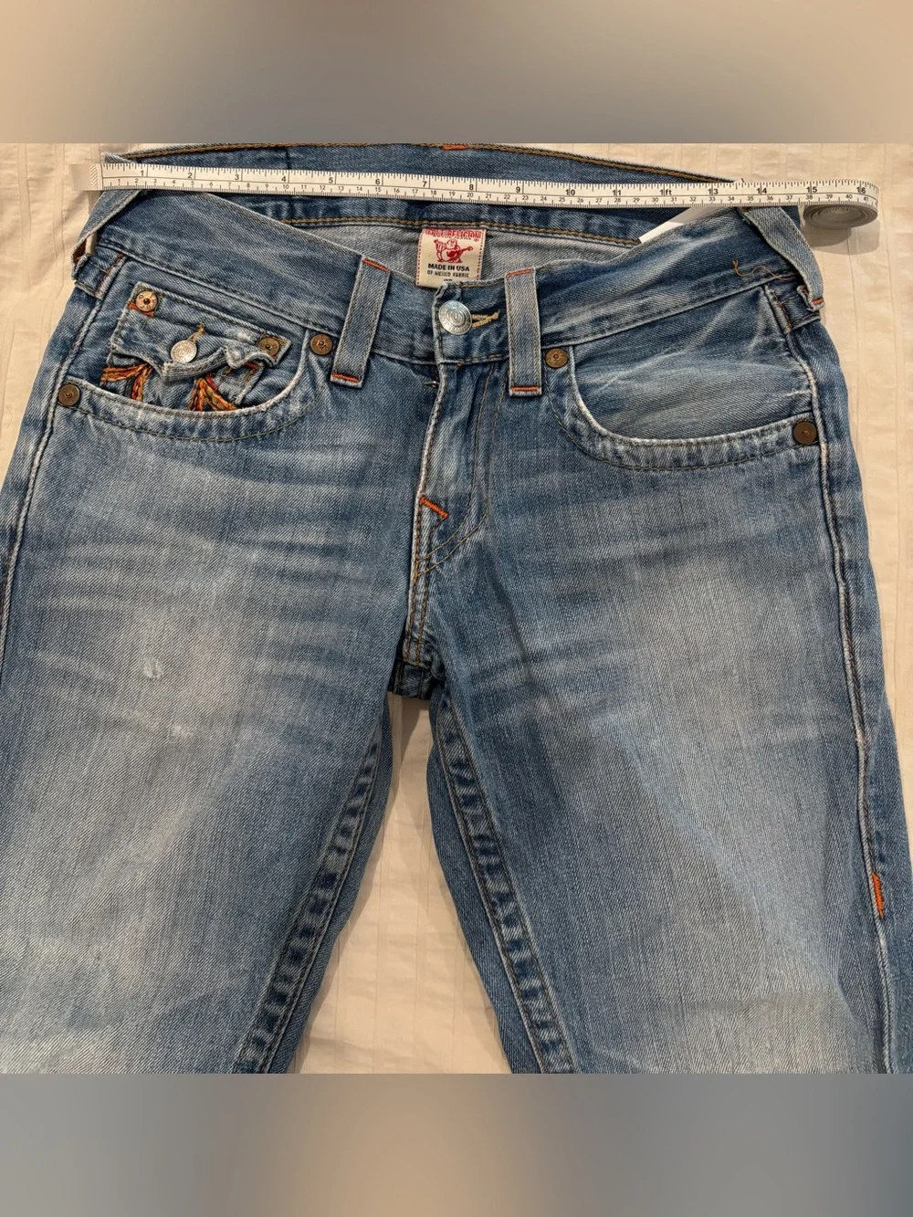 TRUE RELIGION JOEY RAINBOW STITCH Straight Leg Distressed Jeans Women’s SZ 28/31 - Picture 4 of 5